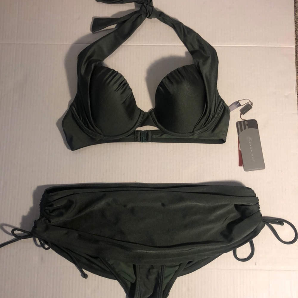 Moontide Olive Green Underwire 36C Bikini Top and Matching Bikini Bottom size 10